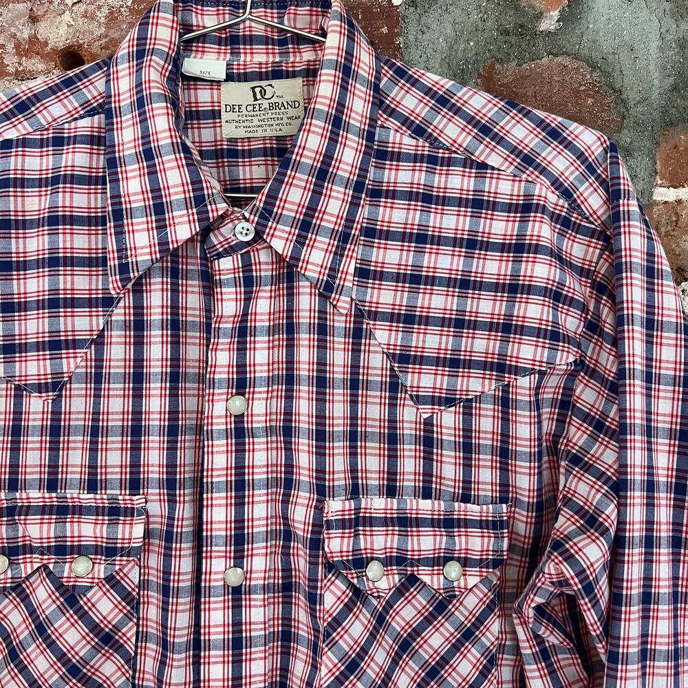 VTG Dee Cee DC Brand Made in USA Mens Pearl Snap LS Shirt 16 35 Size L